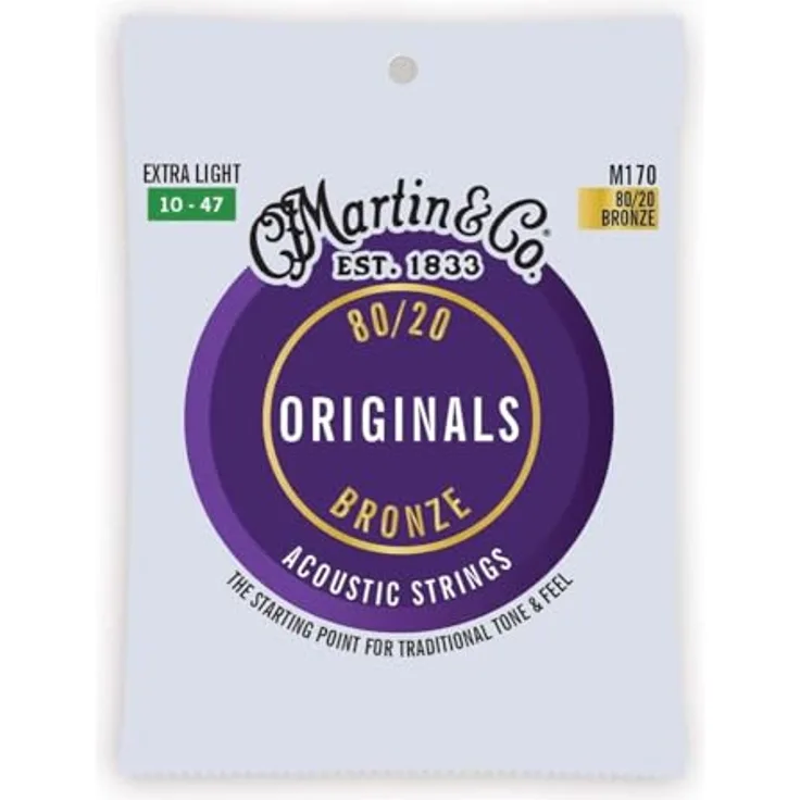 Martin Acoustic Bronze Originals, 80/20 Bronze, Extra Light 10-47, hochwertige Gitarrensaiten für satte Bässe und klare Höhen