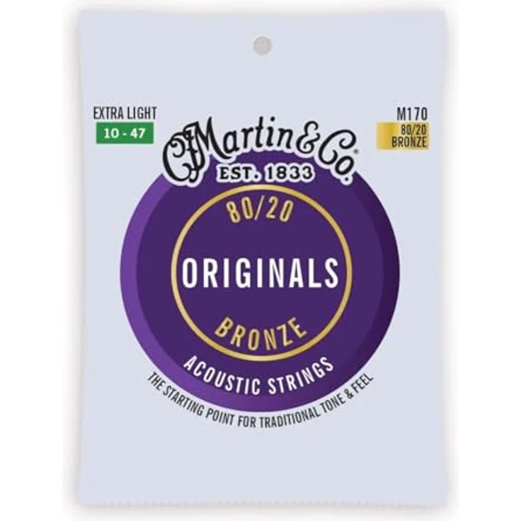 Martin Acoustic Bronze Originals, 80/20 Bronze, Extra Light 10-47, hochwertige Gitarrensaiten für satte Bässe und klare Höhen – Bild 1