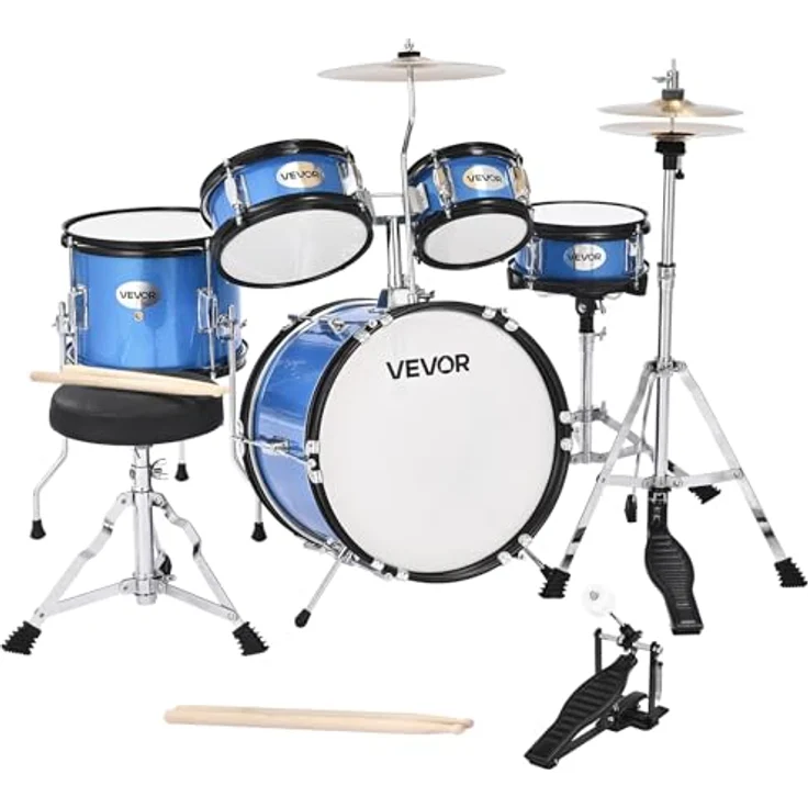 VEVOR Schlagzeug Set, 5-teilig für Kinder, 35,6 cm Basstrommel, 15,2 cm & 20,3 cm Tomtoms, 25,4 cm Standtom, 25,4 cm Crash-Becken, 20,3 cm Hi-Hat mit Ständer, blau – Bild 1