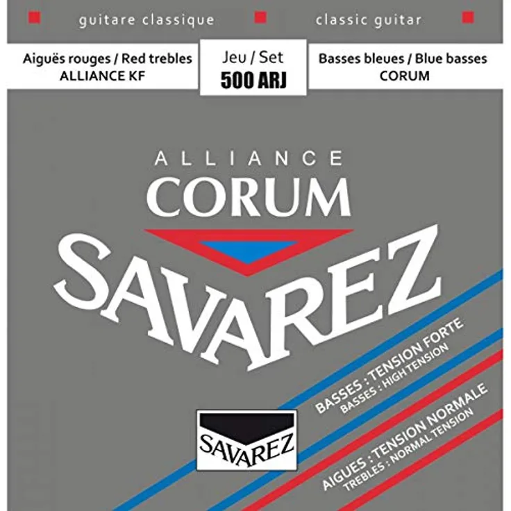 Savarez Corum Alliance 500 ARJ Set, Klassische Gitarrensaiten in rot/blau mit normaler Spannung