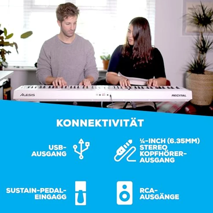 Alesis Recital E-Piano mit 88 halbgewichteten Tasten, Weiß, 5 Stimmen, integrierte Effekte, geeignet für Unterricht – Bild 4