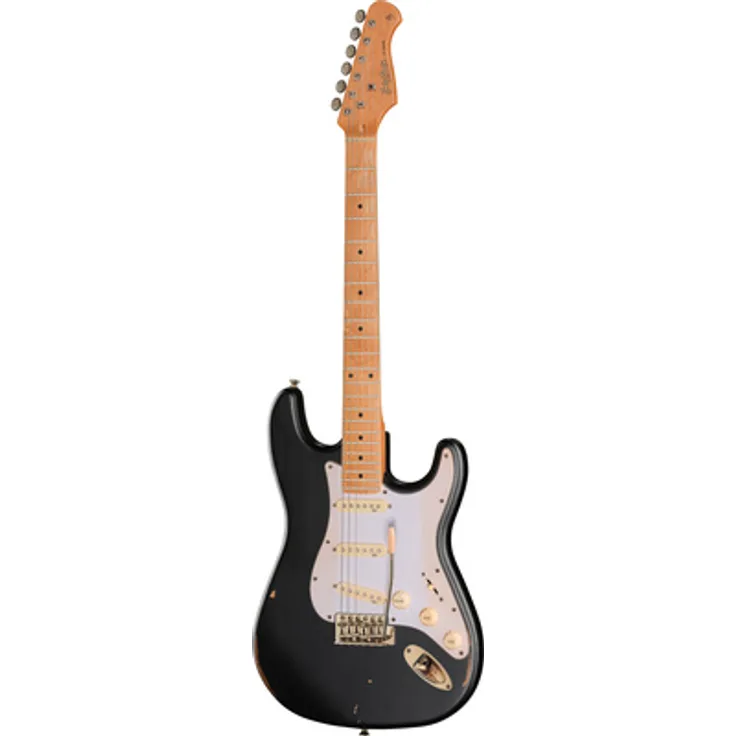 Harley Benton ST-62LA MN Black Light Aged, E-Gitarre mit American Erlenkorpus und vintage karamellisiertem Ahornhals