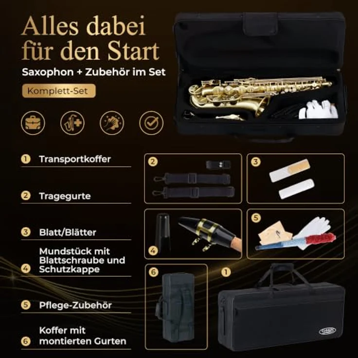 Classic Cantabile AS-450 Brushed Eb Altsaxophon Set, Altsaxophon aus Messing, hand matt gebürstet mit Hoch-Fis-Klappe und ergonomischer Klappenmechanik – Bild 5
