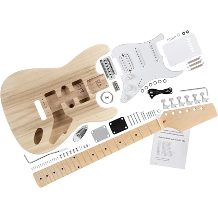 Rocktile RR-Style E-Gitarren Bausatz, DIY E-Gitarre mit Mahagoni-Korpus, Palisander-Griffbrett, 2 Humbucker, 25" Mensur, Farbe: Natur, inklusive aller Teile & Hardware – Bild 1