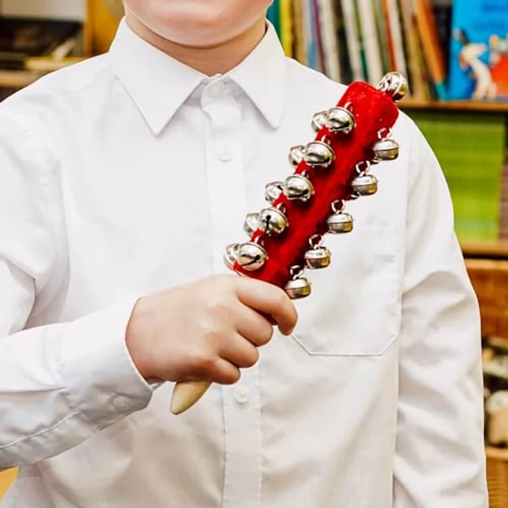A-Star 21 Bell Jingle Shaking Sleigh Bell Stick, 26 cm mit Holzgriff, ergonomisches Design und lebendiger Klang – Bild 5