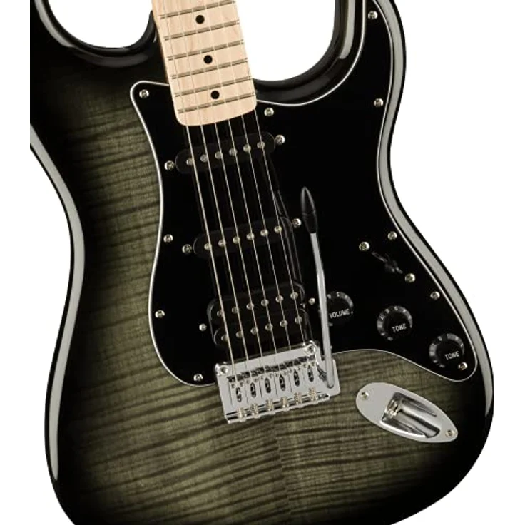Squier Affinity Strat FM HSSBB, E-Gitarre mit geflammter Ahorn-Decke, 1 Humbucker und 2 Single Coils, Black Burst – Bild 5
