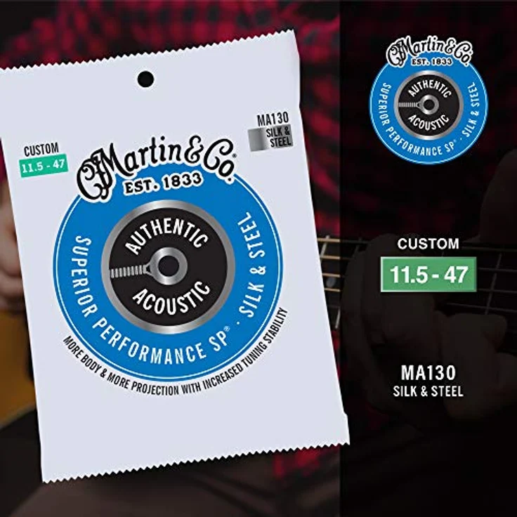 Martin Akustikgitarrensaiten MA130, Superior Performance Silk&Steel Custom 11,5/47, Stahlkern, verbesserte Korrosionsbeständigkeit, ideal für Fingerpicking und Flatpicking – Bild 4