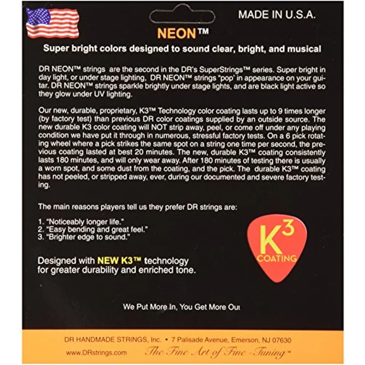 DR Strings Hi-Def Neon Orange NOB-40, E-Bass Saiten Light 40-100 mit K3-Beschichtung für mehr Klarheit und Projektion – Bild 2