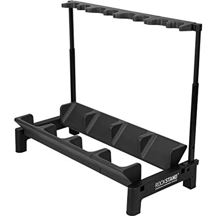 Rockstand RS 20866 4, Gitarrenständer für bis zu 4 Akustikgitarren, E-Gitarren und E-Bässe, schwarz mit anthrazitfarbenen Softpads, klappbar, kompakt faltbar – Bild 1
