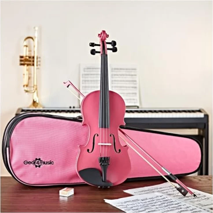 Gear4Music Student Violine 1/2, Rosa, ideal für Anfänger mit hochwertigen Tonhölzern und Hartschalenkoffer – Bild 2