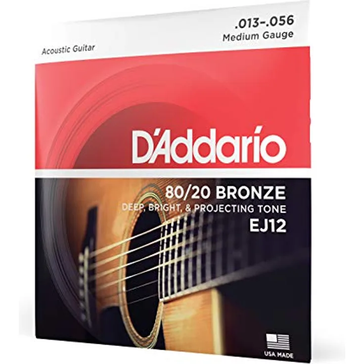 Daddario EJ12, Saiten Set für Westerngitarre, 80/20 Bronze, Round Wound, Stärken 013-056