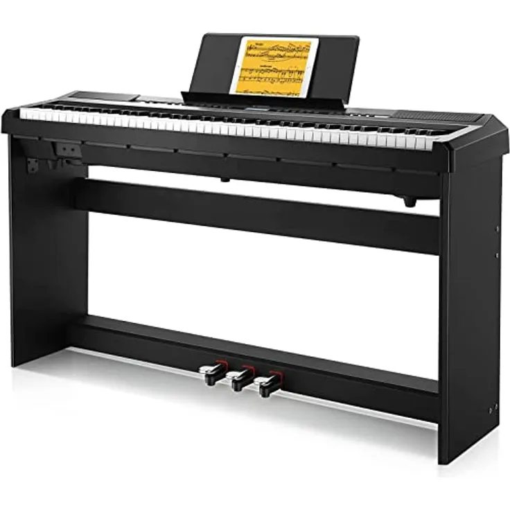 Donner DEP-20 E-Piano, 88 gewichtete Tasten mit Hammermechanik, Digitales Keyboard für Anfänger mit Möbelständer und Triple Pedal