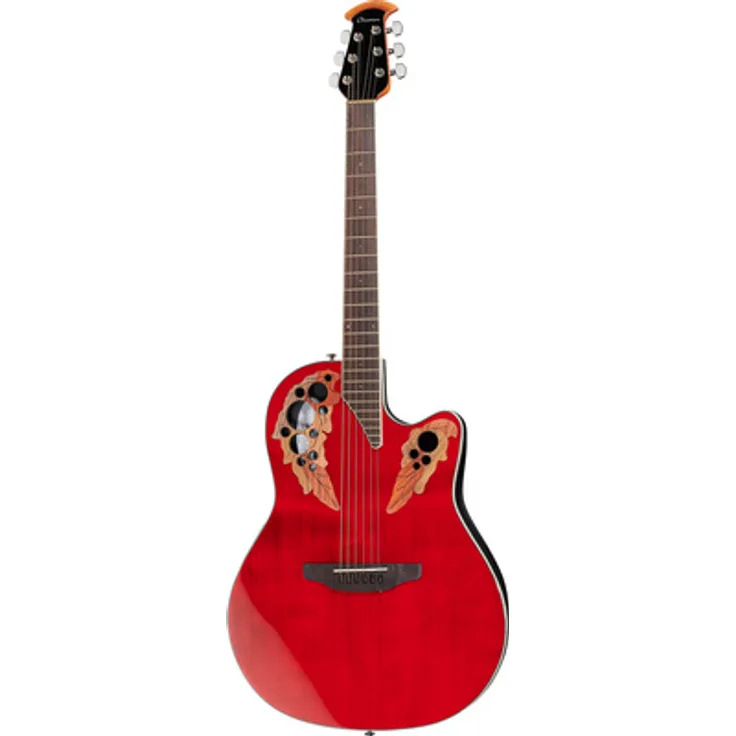 Ovation Celebrity Elite CE48-RR-G, Westerngitarre mit Cutaway, Fichtenmassivdecke, Multisoundhole, Ruby Red
