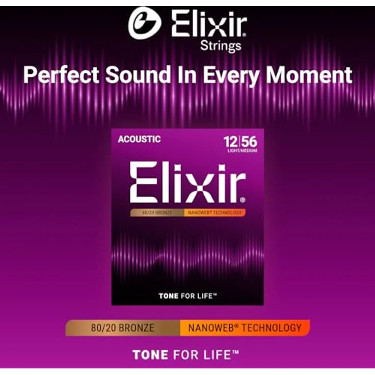 Elixir® Saiten 80/20 Bronze Akustik-Gitarrensaiten mit NANOWEB® Beschichtung, Light/Medium (.012-.056) - Langlebiger klarer Klang und geschmeidiges Spielgefühl – Bild 3