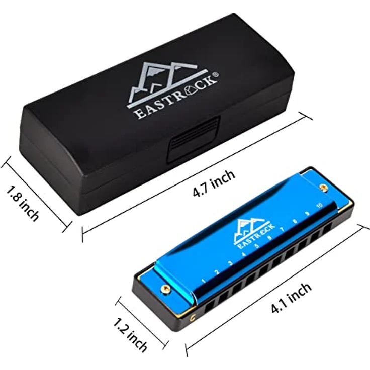 EastRock C-Dur 10-Loch Harmonika mit Box, diatonisch, für Anfänger und Fortgeschrittene, blau – Bild 4