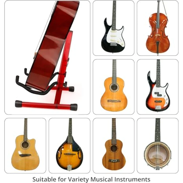 MUSO Gitarrenständer, klappbarer Acryl-Klassik-E-Gitarrenständer, für Akustik- und Bassgitarren, rot, mit rutschfesten Gummifüßen und Schaumstoffpolsterung – Bild 5
