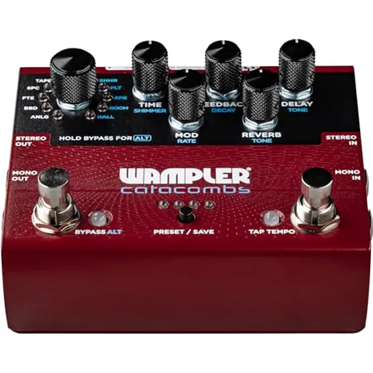 Wampler Catacombs Reverb & Delay, Effektpedal für E-Gitarre mit 11 Sounds, 8 Presets, volle MIDI-Steuerung, True Stereo/Mono