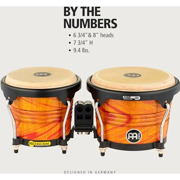 Meinl FWB190AF Marathon Designer Bongos, 6 3/4" Macho und 8" Hembra, Amber Fade, Gummibaum, handselektierte Büffelfelle, patentiertes Free Ride System, inklusive Stimmschlüssel und Tune Up Öl – Bild 6