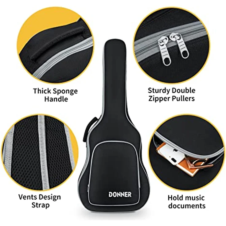Donner Gitarrentasche Gig Bag für 40/41 Zoll Akustikgitarre, 5mm gepolstert, wasserdicht, schwarz – Bild 4