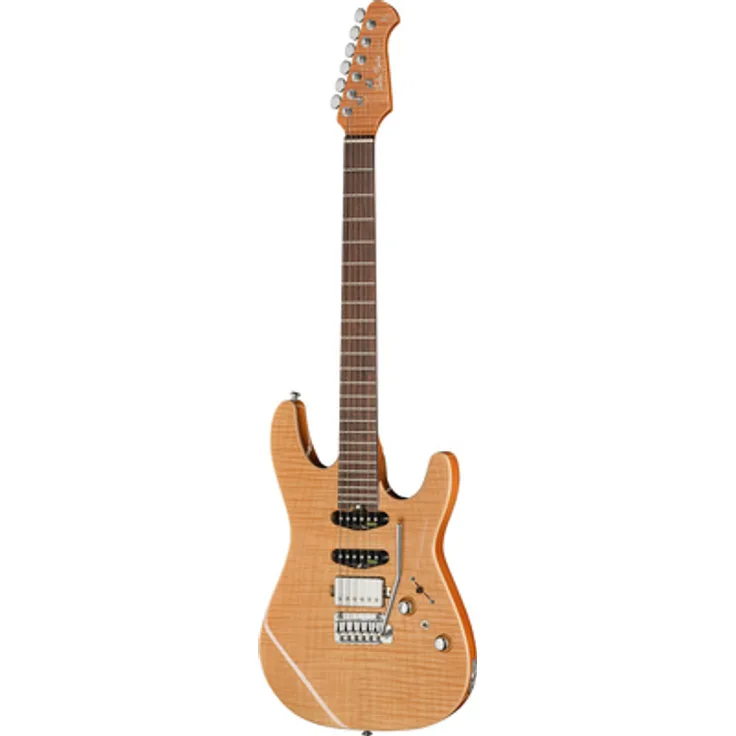Harley Benton Fusion-IV HSS RW E-Gitarre, Flame Natural Gloss, Nyatoh Korpus, gerösteter Ahorn Hals, 24 Edelstahl Bünde, Tesla Alnico Tonabnehmer