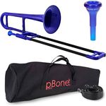 PBONE Mini-Posaune Alt Eb, ABS Korpus mit Mundstück und Tasche, blau