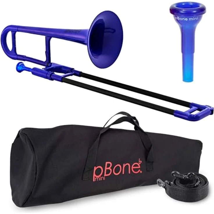 PBONE Mini-Posaune Alt Eb, ABS Korpus mit Mundstück und Tasche, blau – Bild 1