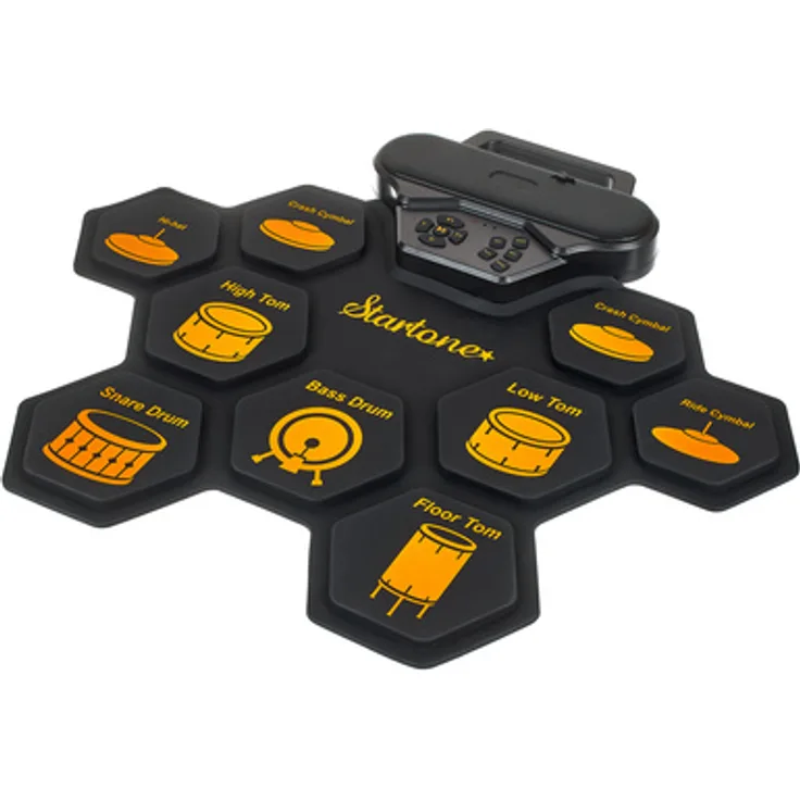 Startone Mat Drum, mobiles akkubetriebenes Tisch Drumset mit 3 Sounds, 9 Demo Songs, USB-C und integriertem Lautsprecher, schwarz