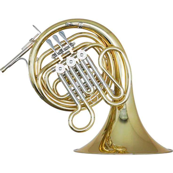 Hans Hoyer Junior F-French Horn, Kinderwaldhorn in F mit 3 Drehventilen, verstellbarem Daumen- und Fingerhaken, klarlackiert, inkl. Rucksack-Leichtkoffer