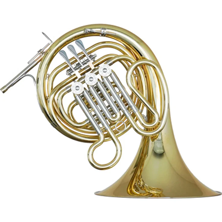 Hans Hoyer Junior F-French Horn, Kinderwaldhorn in F mit 3 Drehventilen, verstellbarem Daumen- und Fingerhaken, klarlackiert, inkl. Rucksack-Leichtkoffer