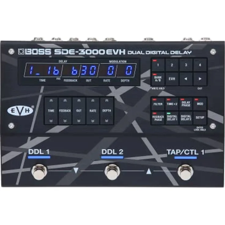 BOSS SDE-3000EVH Special Edition Eddie Van Halen Dual Digital Delay Pedal, 8 authentische EVH-Presets, Schwarz/Weiß