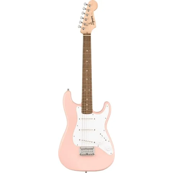 Fender Squier Mini Strat LRL SHP 3/4 E-Gitarre, Schale Rosa, C-förmiger Hals, Single-Coil-Pickups, inklusive kostenloser Kurse auf Fender Play