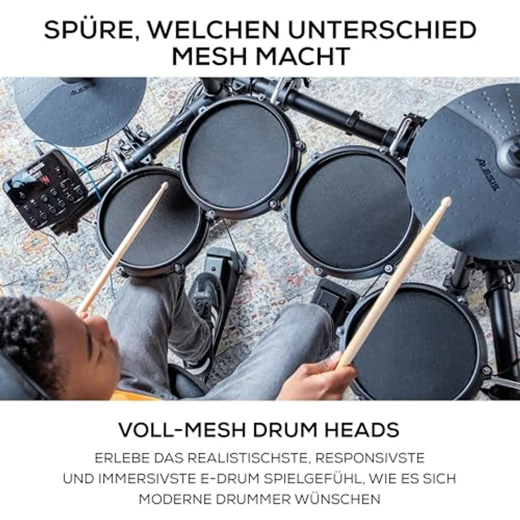 Alesis Turbo Mesh Kit, E Schlagzeug Elektronisch mit 8-Zoll-Mesh-Snare, 10 klassischen Kits, 30 Play-Along-Tracks und Drumsticks – Bild 2