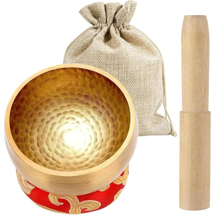 Gowkeey Tibetische Klangschalen Set, 8.5 cm handgefertigt mit Holzklöppel und Kissen, ideal für Meditation und Yoga – Bild 1