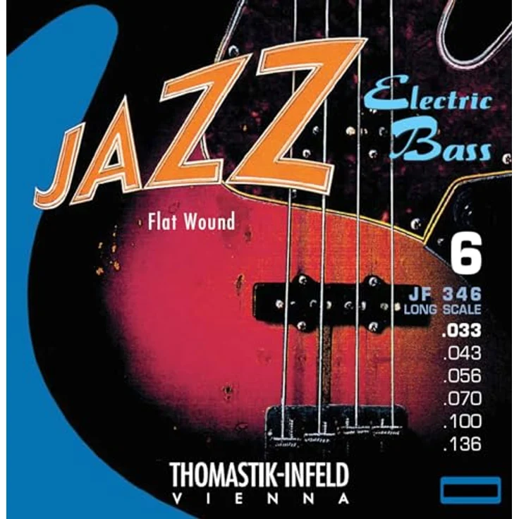 Thomastik-Infeld JF346 Saiten für E-Bass Jazz Bass Flat Wound, 6-Saiter Long Scale 34 Zoll, Stärken .033 -.136, warmer ausgewogener Klang – Bild 1