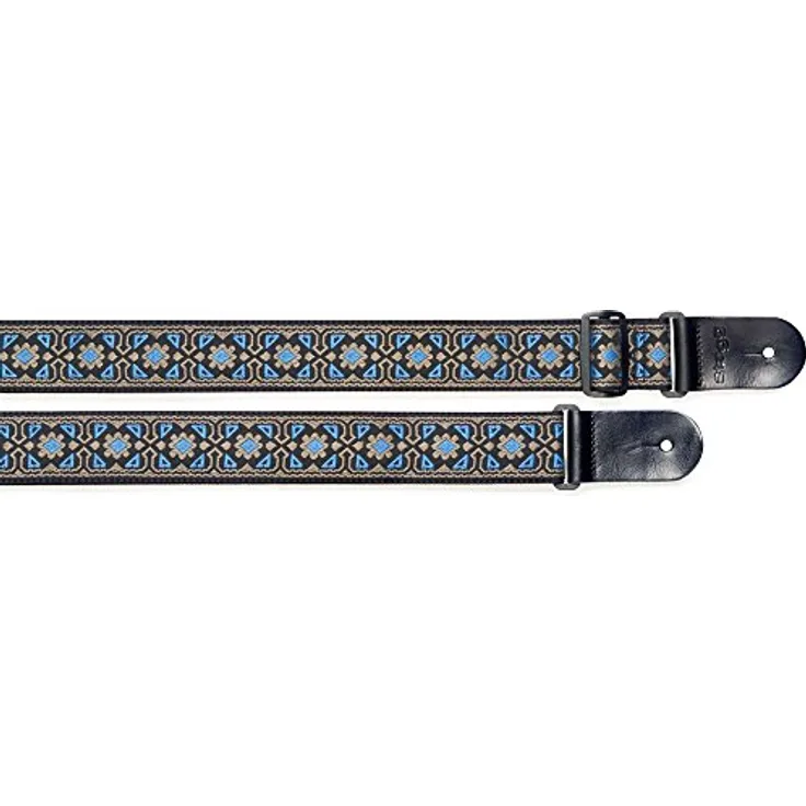 Stagg 20959, gewebter Blumenmuster Nylon Gitarrengurt mit Lederenden, einstellbare Länge 82-141 cm, Breite 5 cm, blau