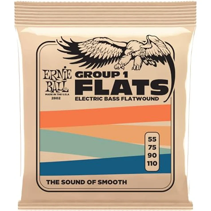 Ernie Ball Flatwound Group I E-Bass-Saiten, Stärke 55-110, für warmen Ton und reduziertes Fingergeräusch – Bild 1