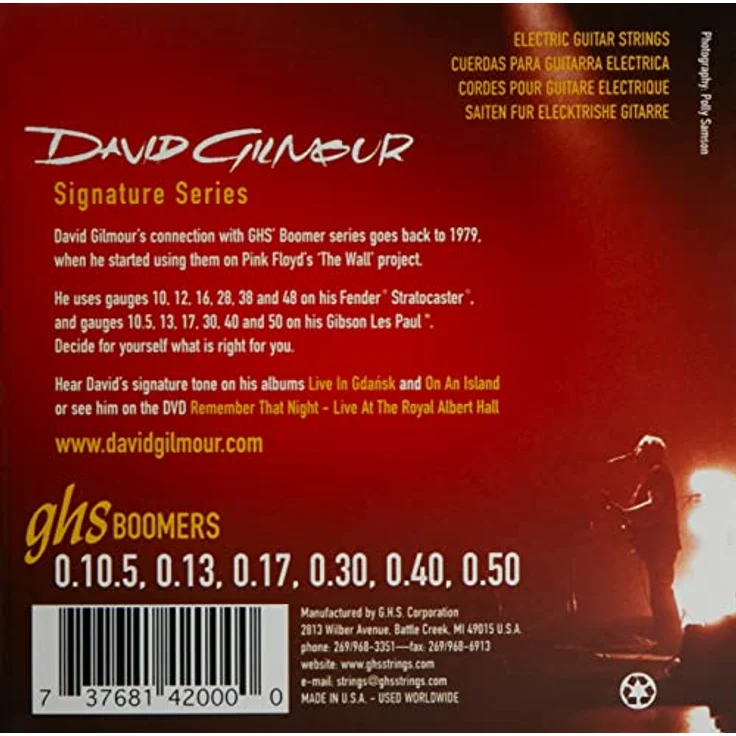 GHS David Gilmour Signature Guitar Boomers - GB-DGG - E-Gitarrensaiten Set, .0105-.050 für Gibson Scale, schwarz – Bild 2