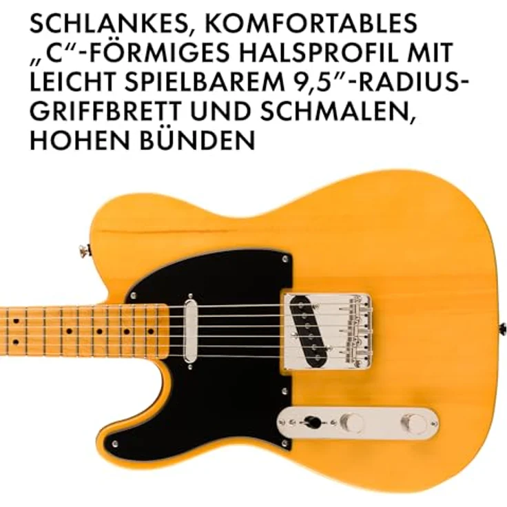 Squier Classic Vibe 50s Tele LH MN BB, Linkshänder Telecaster E-Gitarre, Butterscotch Blonde, Ahornhals, Fender Designed Alnico Single-Coil Tonabnehmer – Bild 4