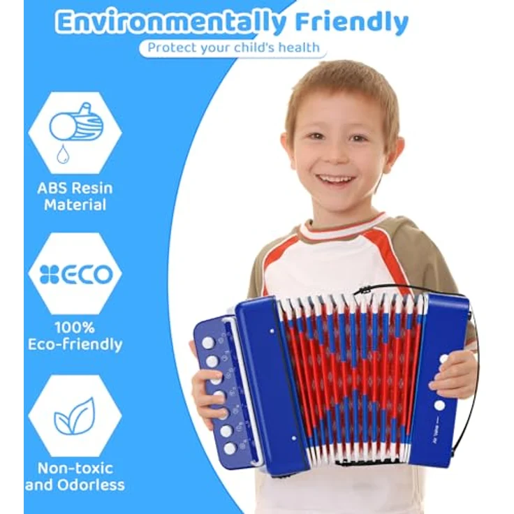 TLGREEN Akkordeon Kinder, 10 Tasten Ziehharmonika mit Riemen, sicheres und robustes Musikinstrument für Anfänger, tragbar, blau – Bild 4