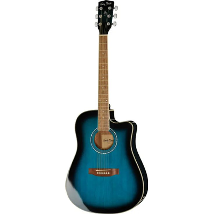 Harley Benton D-120CE TB, Westerngitarre Dreadnought mit Cutaway, Fichtendecke, Mahagoni-Korpus, Translucent Blau Hochglanz, Tonabnehmer mit 4-band EQ