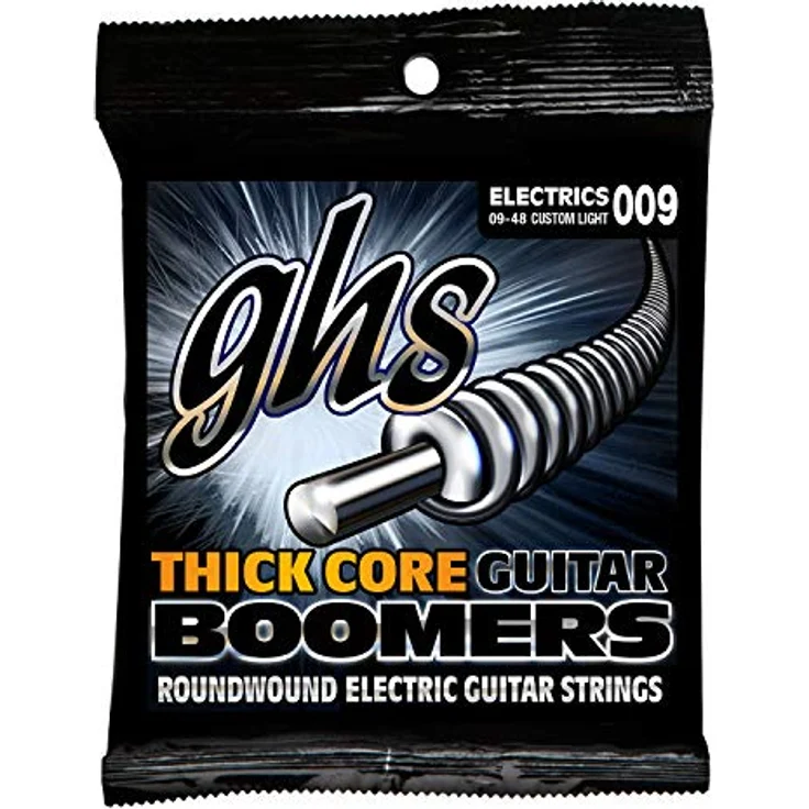 GHS Thick Core Boomers E-Gitarrensaiten .009-.048, Custom Light, vernickelter Stahl, Roundwound, ideal für Standard- und Drop-Tunings – Bild 2