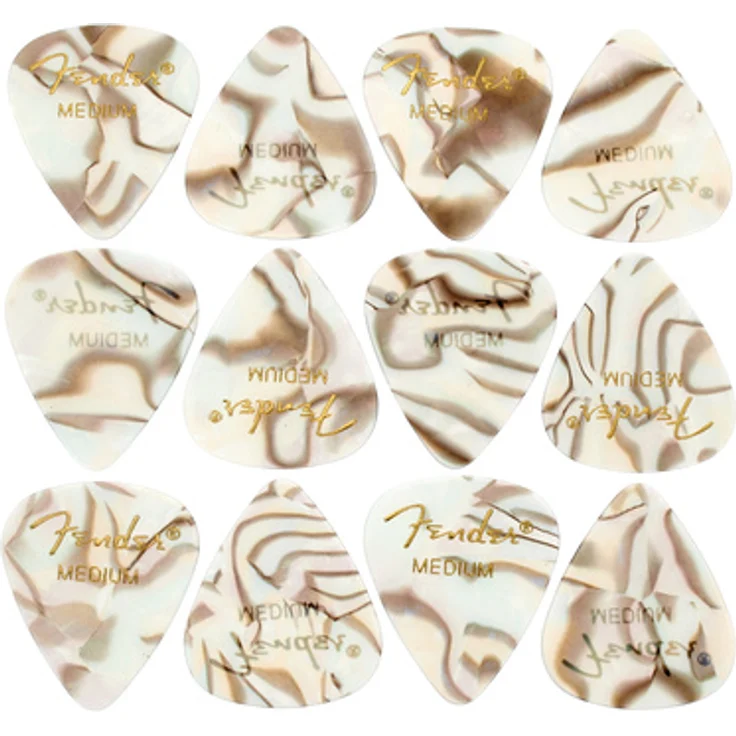 Fender Abalone Pick Medium, Plektrum im klassischen 351 Format, Set mit 12 Picks, Abalone Design