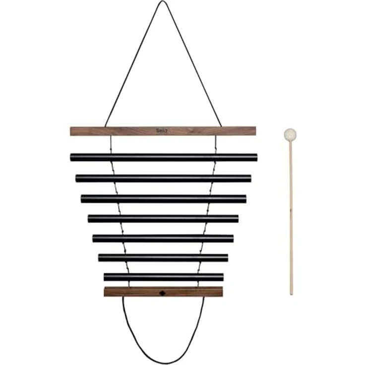 Sela Harmony Chimes 7 Dark, Percussion-Instrument mit 7 Klangröhren aus eloxierten Aluminium, Haltestäben aus Walnussholz, inklusive Schlägel und Tragetasche, Farbe: Schwarz/Walnuss – Bild 2
