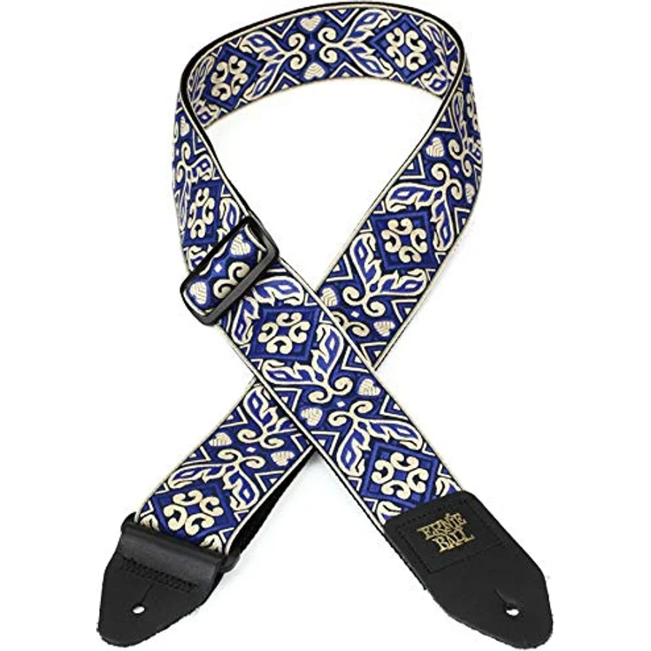 Ernie Ball E-Guitar Strap Tribal Blue, stabiler Gitarrengurt aus Polypropylen mit Leder-Enden, extra lange Ausführung 104-182 cm, Farbe Tribal Blue Jacquard, Made in USA – Bild 4