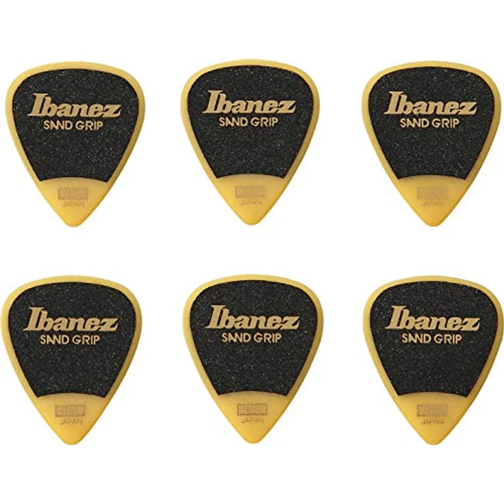 Ibanez Grip Wizard Series Sand Grip Flat Pick, 0,8 mm, gelb, 6 Stück – Bild 2