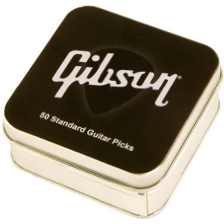 Gibson Standard Pick Set Medium, 50 Stück Plektren, klassische 351 Form, Stärke ca. 0,71 mm, inklusive Metallbox – Bild 3