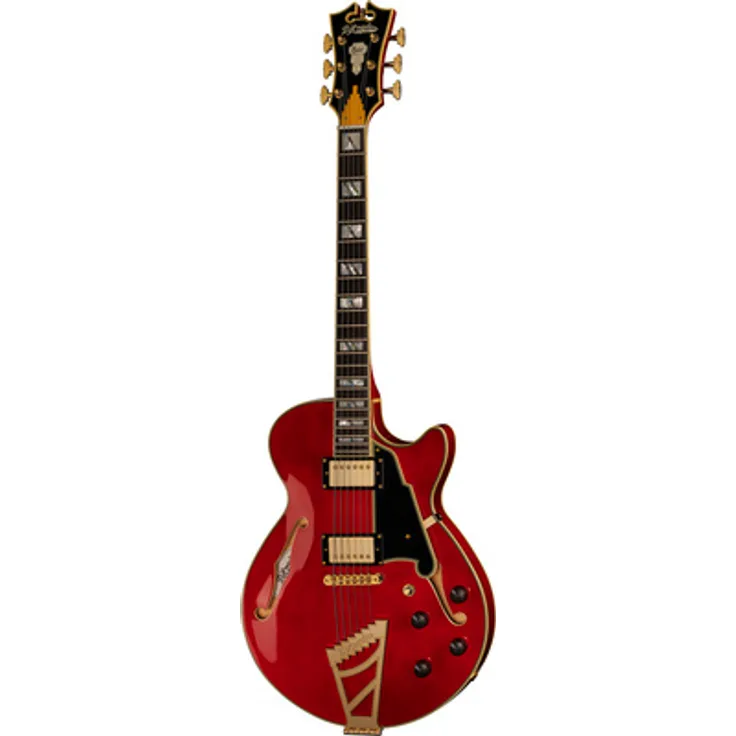 DAngelico Excel SS Trans Cherry, Semi-Hollowbody E-Gitarre mit 2 Seymour Duncan Humbuckern, Trans Cherry Finish, inkl. Koffer