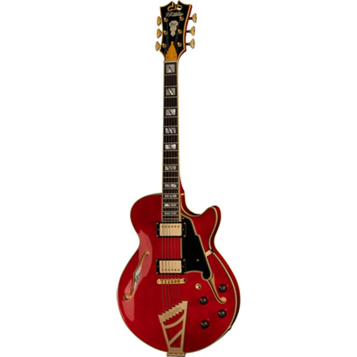 DAngelico Excel SS Trans Cherry, Semi-Hollowbody E-Gitarre mit 2 Seymour Duncan Humbuckern, Trans Cherry Finish, inkl. Koffer