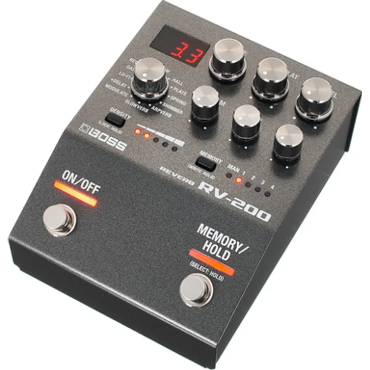 Boss RV-200 Reverb, Effektpedal für E-Gitarre mit 12 Reverb-Typen, True Bypass, MIDI-Anschlüssen, kompaktem Design
