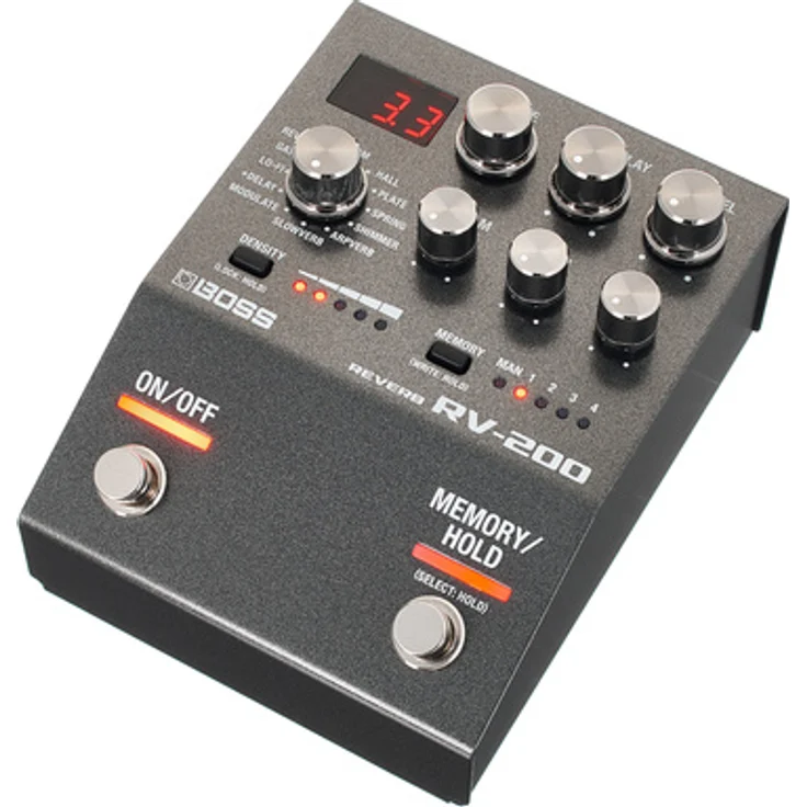 Boss RV-200 Reverb, Effektpedal für E-Gitarre mit 12 Reverb-Typen, True Bypass, MIDI-Anschlüssen, kompaktem Design